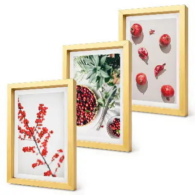 Juego de 3 cuadros decorativos con diseño minimalista de frutas rojas y plantas