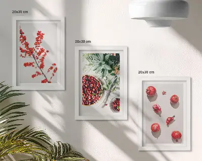 Juego de 3 cuadros decorativos con diseño minimalista de frutas rojas y plantas