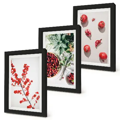 Juego de 3 cuadros decorativos con diseño minimalista de frutas rojas y plantas