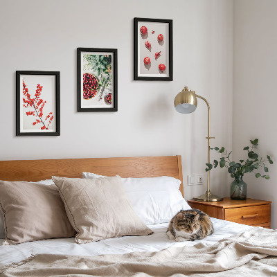 Juego de 3 cuadros decorativos Frutas rojas y plantas en un estilo minimalista.