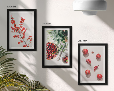 Juego de 3 cuadros decorativos Frutas rojas y plantas en un estilo minimalista.