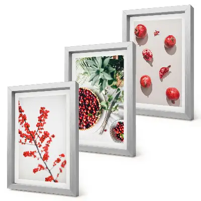Juego de 3 cuadros decorativos con diseño minimalista de frutas rojas y plantas