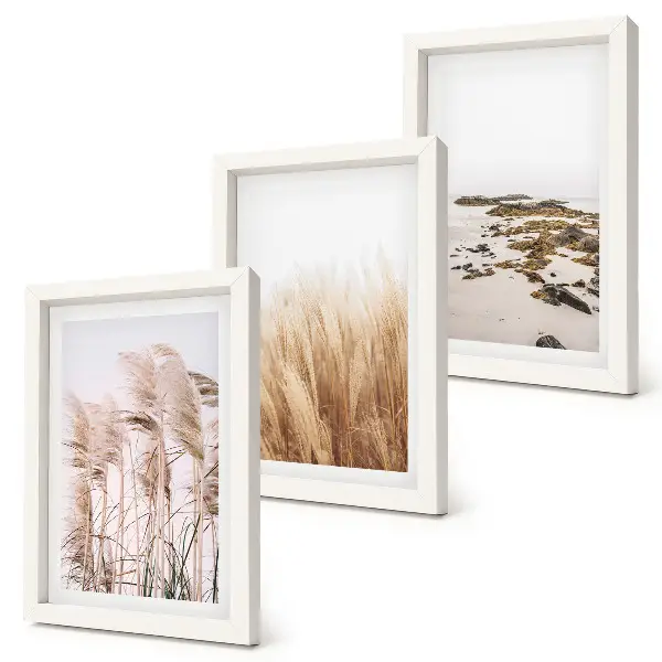 Juego de 3 cuadros decorativos con diseño de campos de hierba pampeana y playa bohemia