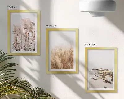 Juego de 3 cuadros decorativos con diseño de campos de hierba pampeana y playa bohemia