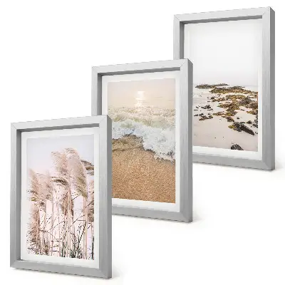 Tríptico enmarcado olas de hierba de playa y piedras costeras estilo boho