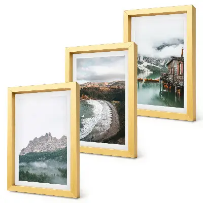 Juego de 3 cuadros decorativos con diseño de paisajes de montaña, playa y casa de madera