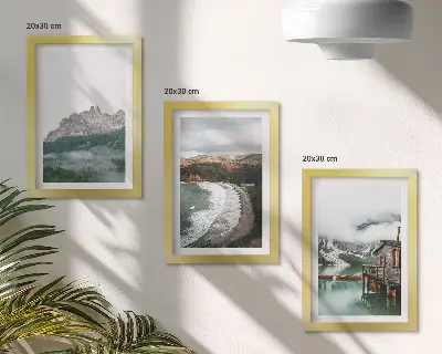 Juego de 3 cuadros decorativos con diseño de paisajes de montaña, playa y casa de madera