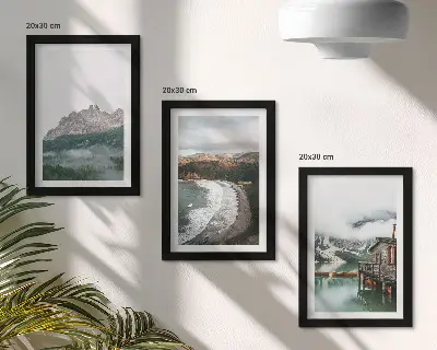 Juego de 3 cuadros decorativos con diseño de paisajes de montaña, playa y casa de madera