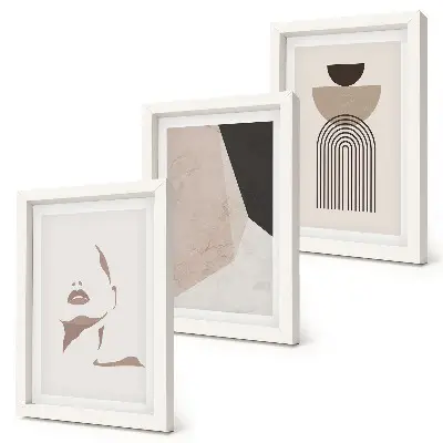 Juego de 3 cuadros decorativos con diseño de formas geométricas abstractas y el rostro de una mujer
