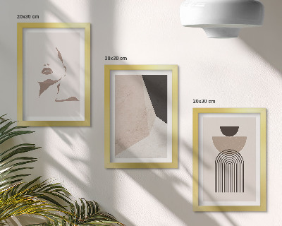 Juego de 3 cuadros decorativos Formas geométricas abstractas y el rostro de una mujer.