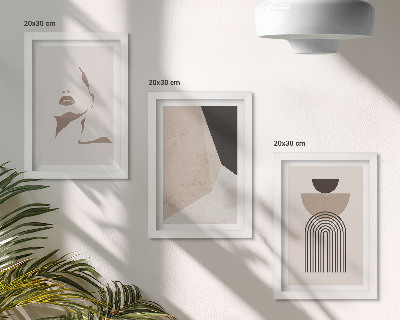 Juego de 3 cuadros decorativos Formas geométricas abstractas y el rostro de una mujer.