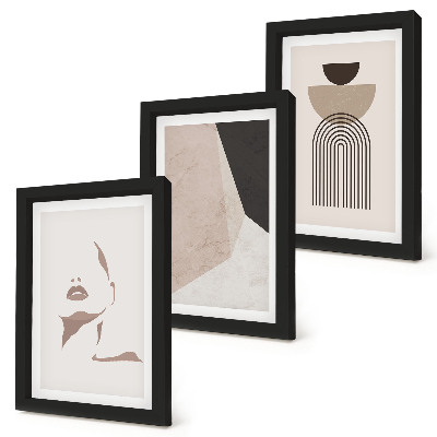 Juego de 3 cuadros decorativos Formas geométricas abstractas y el rostro de una mujer.