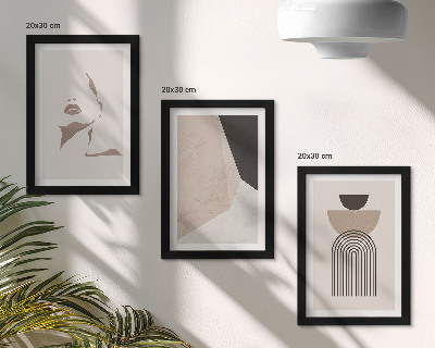 Juego de 3 cuadros decorativos Formas geométricas abstractas y el rostro de una mujer.