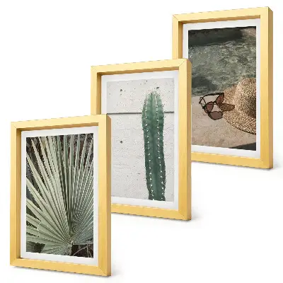 Juego de 3 cuadros decorativos con diseño de plantas tropicales y accesorios de vacaciones junto al agua