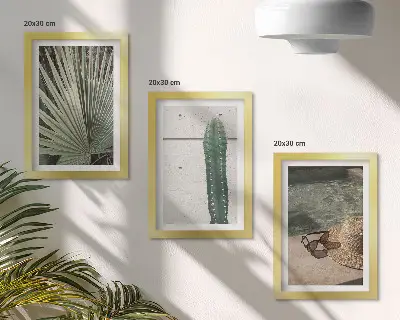 Juego de 3 cuadros decorativos con diseño de plantas tropicales y accesorios de vacaciones junto al agua