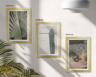Juego de 3 cuadros decorativos Plantas tropicales y accesorios para vacaciones junto al agua.