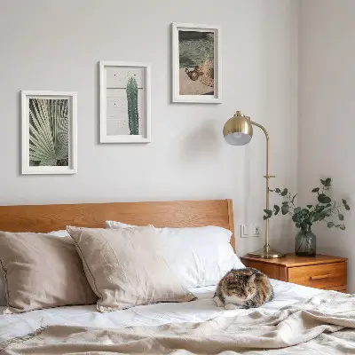 Juego de 3 cuadros decorativos con diseño de plantas tropicales y accesorios de vacaciones junto al agua