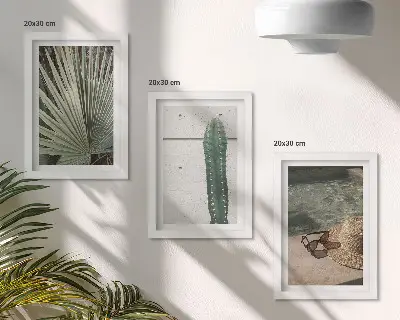 Juego de 3 cuadros decorativos con diseño de plantas tropicales y accesorios de vacaciones junto al agua
