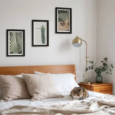 Juego de 3 cuadros decorativos con diseño de plantas tropicales y accesorios de vacaciones junto al agua