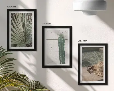 Juego de 3 cuadros decorativos con diseño de plantas tropicales y accesorios de vacaciones junto al agua