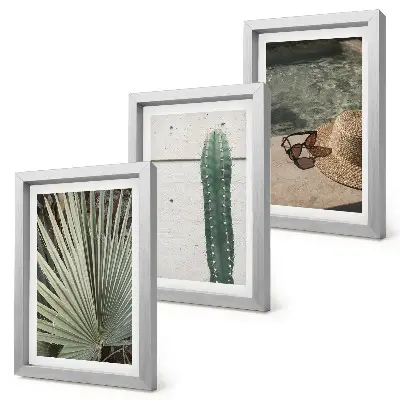 Juego de 3 cuadros decorativos con diseño de plantas tropicales y accesorios de vacaciones junto al agua