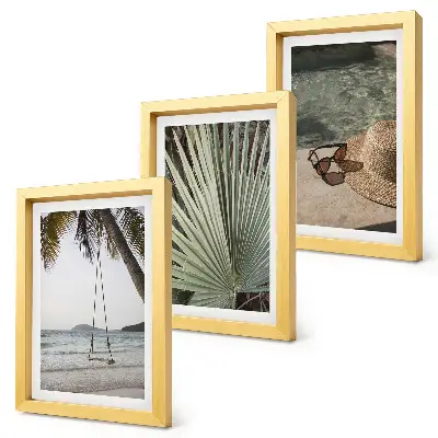 Tríptico enmarcado vacaciones en la playa con columpio y hojas de palmera
