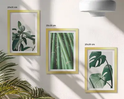 Juego de 3 cuadros decorativos de tallos de bambú con hojas de monstera