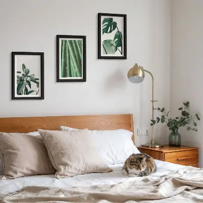Juego de 3 cuadros decorativos de tallos de bambú con hojas de monstera