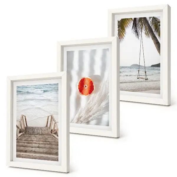 Juego de 3 cuadros decorativos con diseño de playa y escalera de madera de ambiente vacacional