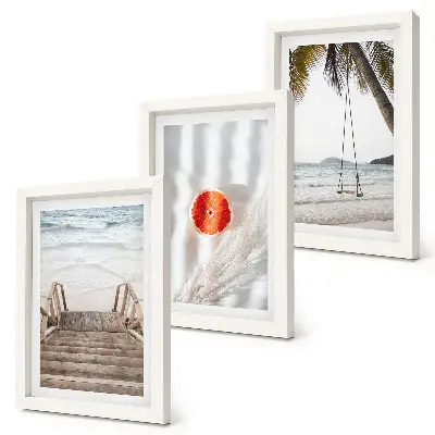 Juego de 3 cuadros decorativos con diseño de playa y escalera de madera de ambiente vacacional