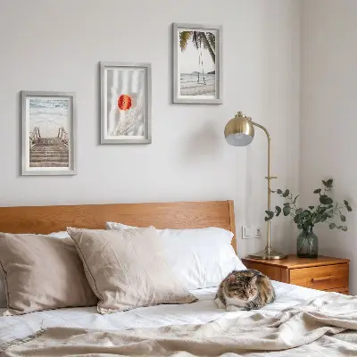 Juego de 3 cuadros decorativos con diseño de playa y escalera de madera de ambiente vacacional
