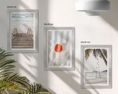 Juego de 3 cuadros decorativos con diseño de playa y escalera de madera de ambiente vacacional