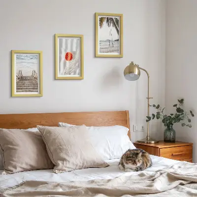 Juego de 3 cuadros decorativos con diseño de playa y escalera de madera de ambiente vacacional