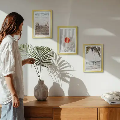 Juego de 3 cuadros decorativos con diseño de playa y escalera de madera de ambiente vacacional