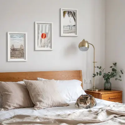 Juego de 3 cuadros decorativos con diseño de playa y escalera de madera de ambiente vacacional