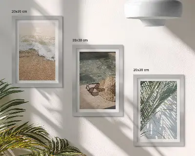 Juego de 3 cuadros decorativos con diseño de sombrero de playa, gafas de sol y hojas