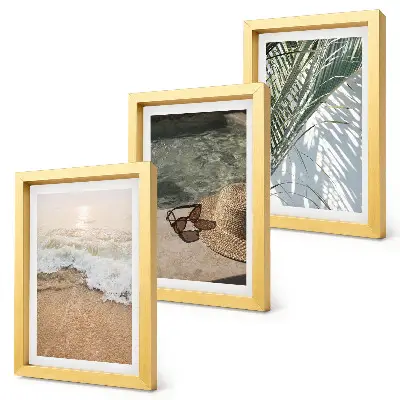 Juego de 3 cuadros decorativos con diseño de sombrero de playa, gafas de sol y hojas