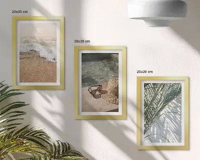 Juego de 3 cuadros decorativos con diseño de sombrero de playa, gafas de sol y hojas