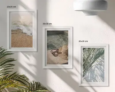 Juego de 3 cuadros decorativos con diseño de sombrero de playa, gafas de sol y hojas