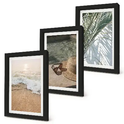 Juego de 3 cuadros decorativos con diseño de sombrero de playa, gafas de sol y hojas