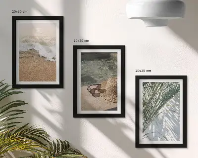 Juego de 3 cuadros decorativos con diseño de sombrero de playa, gafas de sol y hojas