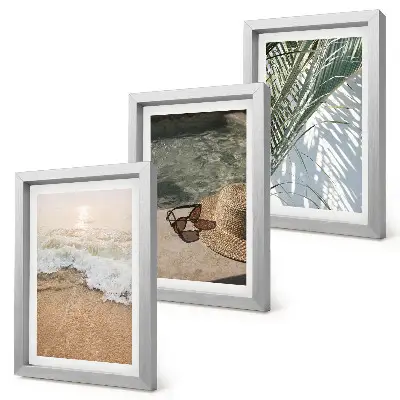 Juego de 3 cuadros decorativos con diseño de sombrero de playa, gafas de sol y hojas
