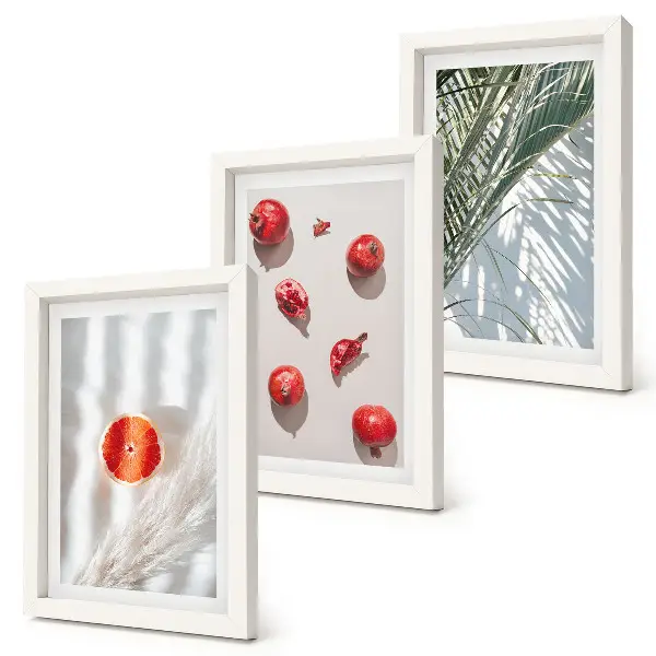 Juego de 3 cuadros decorativos con diseño de frutas tropicales y hojas de palma