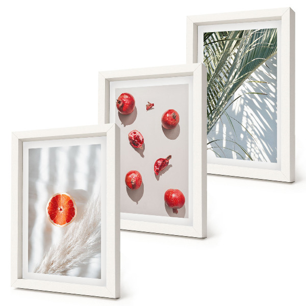 Juego de 3 cuadros decorativos Frutas tropicales de vacaciones y hojas de palma