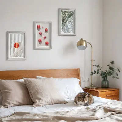 Juego de 3 cuadros decorativos con diseño de frutas tropicales y hojas de palma