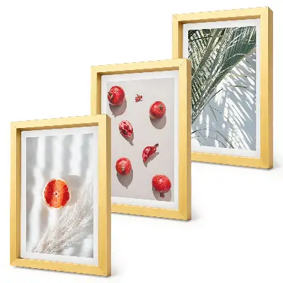 Juego de 3 cuadros decorativos con diseño de frutas tropicales y hojas de palma
