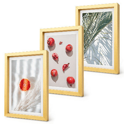 Juego de 3 cuadros decorativos Frutas tropicales de vacaciones y hojas de palma