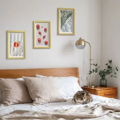 Juego de 3 cuadros decorativos con diseño de frutas tropicales y hojas de palma