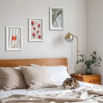 Juego de 3 cuadros decorativos con diseño de frutas tropicales y hojas de palma