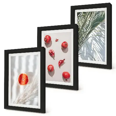 Juego de 3 cuadros decorativos con diseño de frutas tropicales y hojas de palma